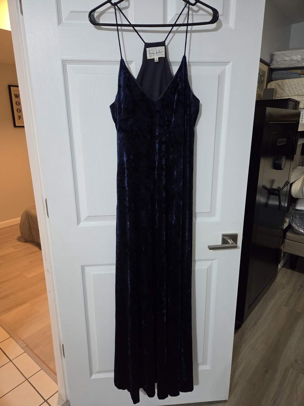 Nicole Miller Dark Blue Velvet Slip Dress with Strappy Back, Size 10